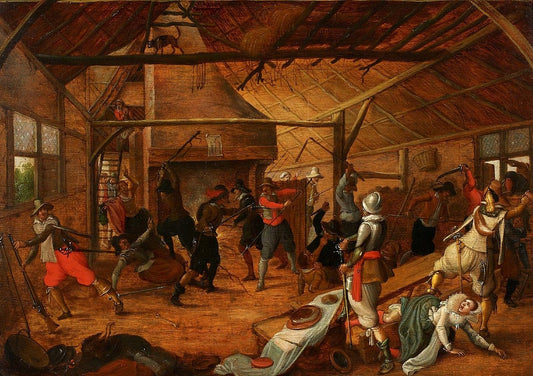 The raid on the farm, vintage artwork by Sebastian Vrancx, 12x8" (A4) Poster