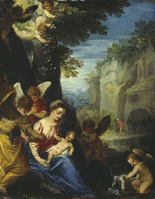 The Rest on The Flight into Egypt, vintage artwork by Hans Rottenhammer, A3 (16x12") Poster Print