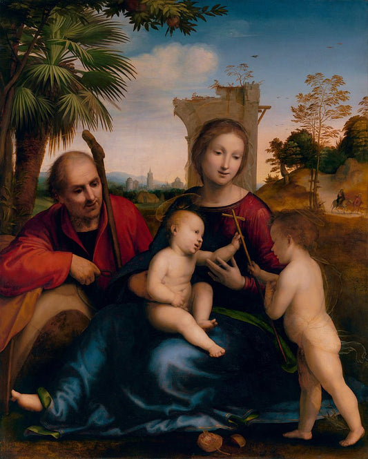 The Rest on the Flight into Egypt with Saint John the Baptist, vintage artwork by Fra Bartolomeo, A3 (16x12") Poster Print