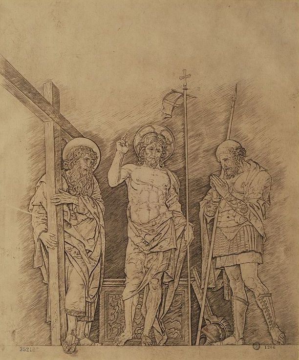 The Resurrection of Christ with Saint Andrew and Saint Longius, vintage artwork by Andrea Mantegna, A3 (16x12") Poster Print