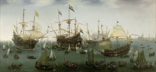 The Return to Amsterdam of the Second Expedition to the East Indies, vintage artwork by Hendrick Vroom, A3 (16x12") Poster Print