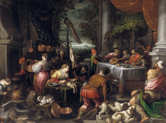 The Rich Man and Lazarus, vintage artwork by Leandro Bassano, 12x8" (A4) Poster