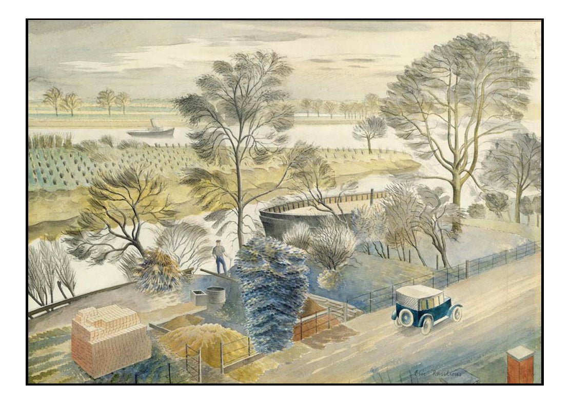 The River Thames at Hammersmith, 1932 by Eric Ravilious, vintage art, A3 (16x12") Poster Print