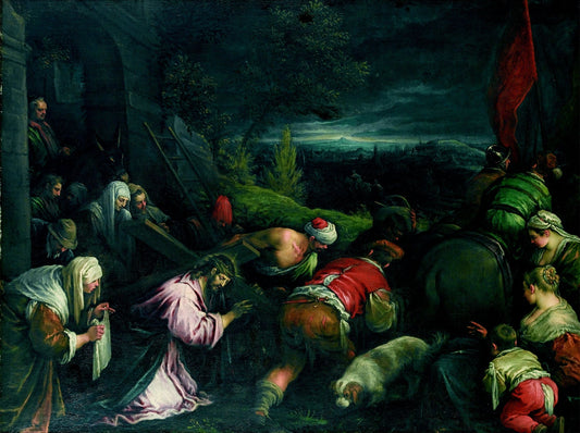 The Road to Calvary with St Veronica, vintage artwork by Attributed to Francesco Bassano  the Younger, A3 (16x12") Poster Print