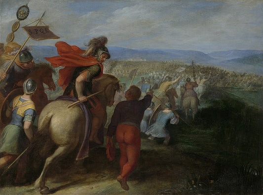 The Romans under Claudius Civilis Cerealis defeated by  the treachery of a Batavian, vintage artwork by Otto van Veen, A3 (16x12") Poster Print