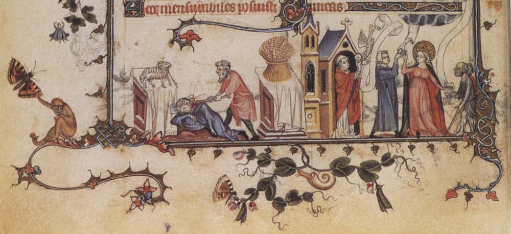 The Sacrifice and Allegory of Charity, from Belleville Breviary, vintage artwork by Jean Pucelle, A3 (16x12") Poster Print