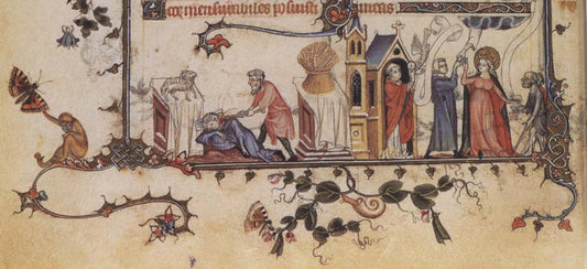 The Sacrifice and Allegory of Charity, from Belleville Breviary, vintage artwork by Jean Pucelle, A3 (16x12") Poster Print