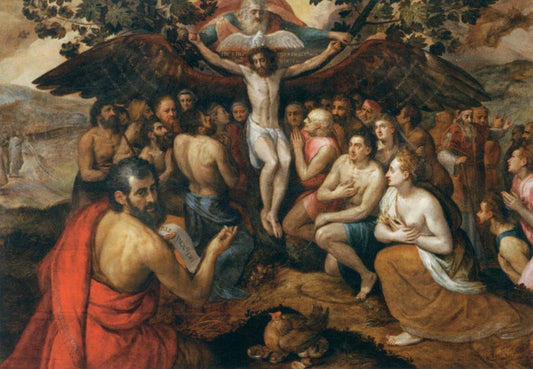 The Sacrifice of Jesus Christ, Son of God, Gathering and Protecting Mankind, vintage artwork by Frans Floris, A3 (16x12") Poster Print