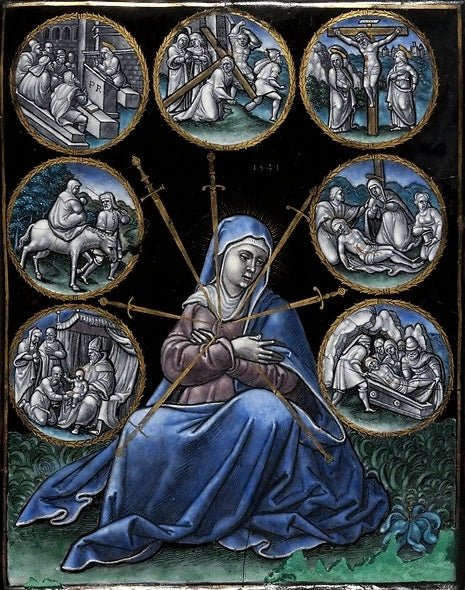 The Seven Sorrows of Mary, vintage artwork by Pierre Reymond, A3 (16x12") Poster Print