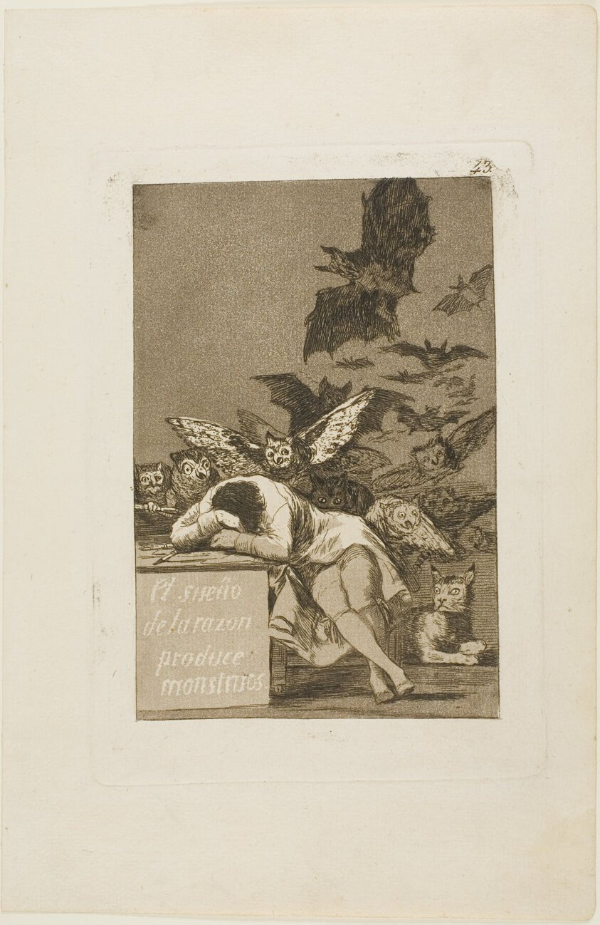 The Sleep of Reason Produces Monsters, plate 43 from Los Caprichos by  Francisco Jose de Goya y Lucientes, 23x16"( A2 size) Poster Print