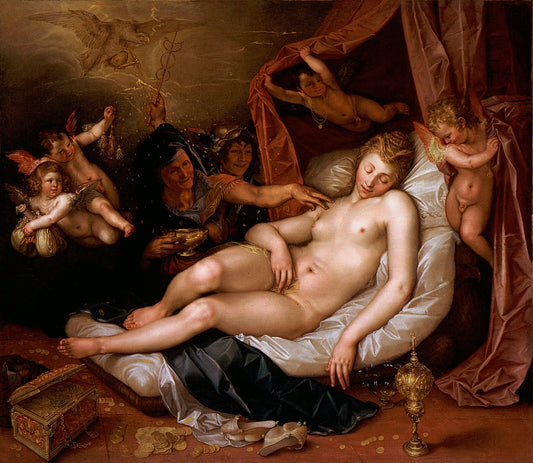 The Sleeping Danae Being Prepared to Receive Jupiter, vintage artwork by Hendrick Goltzius, A3 (16x12") Poster Print