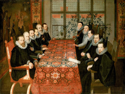 The Somerset House Conference, 19 August 1604, vintage artwork by Juan Pantoja de la Cruz, A3 (16x12") Poster Print