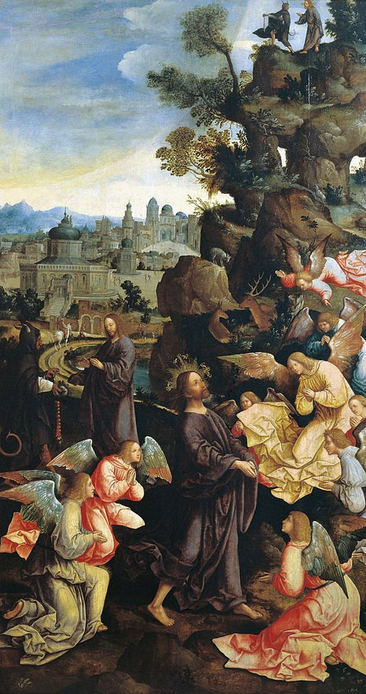 The Temptation of Christ, vintage artwork by Jacob Cornelisz. van Oostsanen, A3 (16x12") Poster Print
