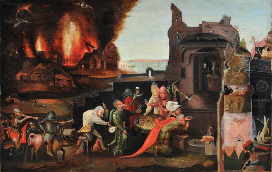The Temptation of Saint Anthony (after Hieronymus Bosch), vintage artwork by Herri met de Bles, A3 (16x12") Poster Print