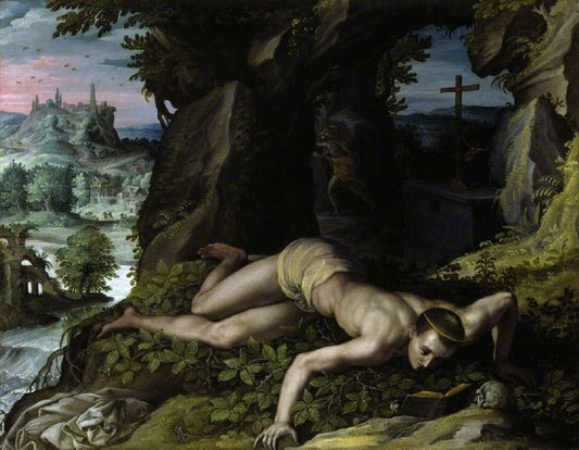 The Temptation of Saint Benedict, vintage artwork by Alessandro Allori, 12x8" (A4) Poster