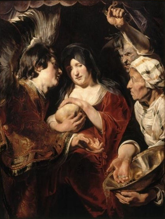 The Temptation of Saint Madeleine, vintage artwork by Jacob Jordaens, 12x8" (A4) Poster