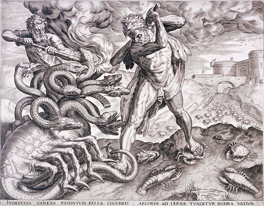 The Ten Labours of Hercules ~ Hercules Killing the Lernean Hydra (after Frans Floris the Elder), vintage artwork by Cornelis Cort, A3 (16x12") Poster Print