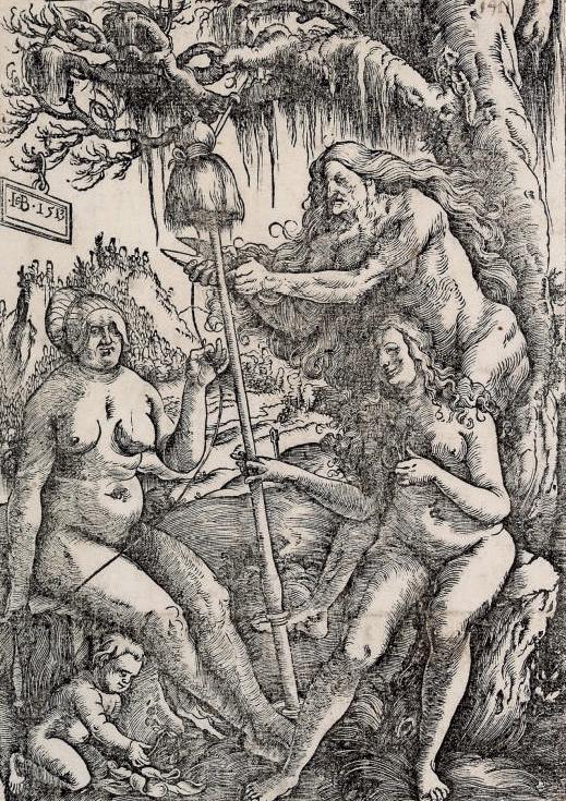 The Three Fates: Lachesis, Atropos and Clotho, vintage artwork by Hans Baldung, A3 (16x12") Poster Print