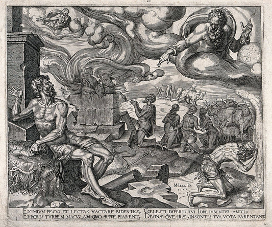 The torments of Job under a swirling sky dominated by  God, vintage artwork by Maerten van Heemskerck, A3 (16x12") Poster Print