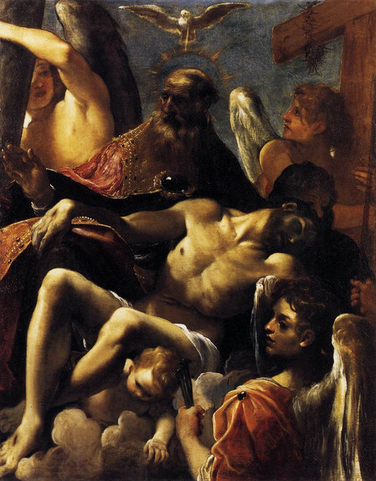 The Trinity with the Dead Christ, vintage artwork by Lodovico Carracci, A3 (16x12") Poster Print