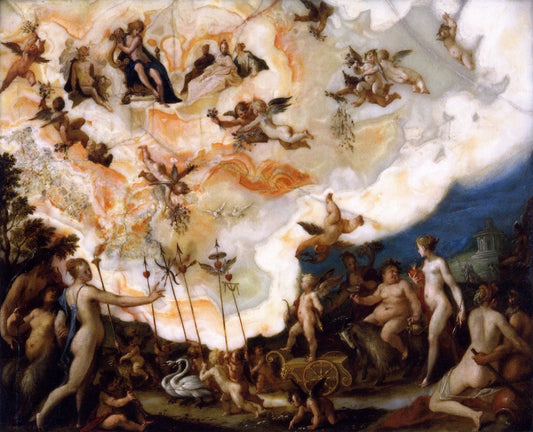 The Triumph of Cupid and Bacchus, vintage artwork by Hans von Aachen, 12x8" (A4) Poster
