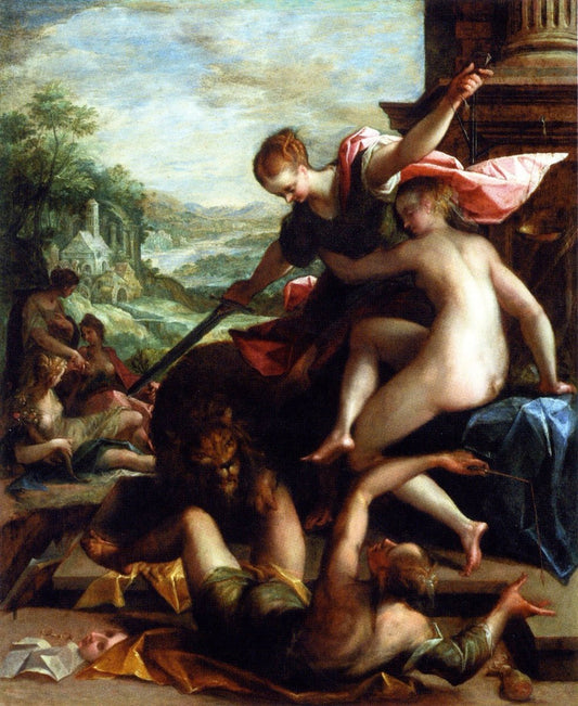 The Triumph of Truth under the Protection of Justice, vintage artwork by Hans von Aachen, 12x8" (A4) Poster