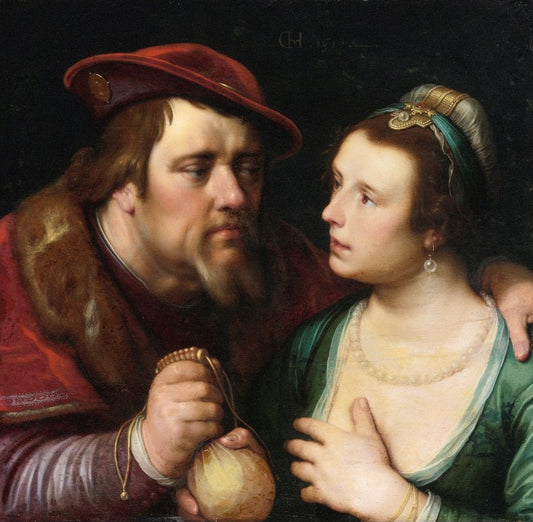 The Unequal Lovers, vintage artwork by Cornelis van Haarlem, A3 (16x12") Poster Print