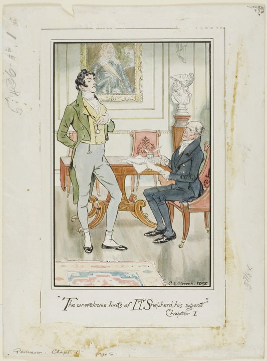 The unwelcome hints of Mr. Shepherd, his Agent,' Chapter I frontispiece for Jane Austen's Persuasion by  Charles Edmund Brock,23x16"( A2 size ) Poster Print