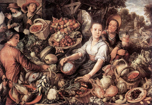 The Vegetable Market, vintage artwork by Joachim Beuckelaer, 12x8" (A4) Poster