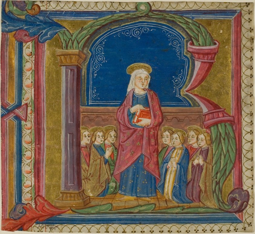 The Virgin Adored by  Saints in a Historiated Initial "R" from an Antiphonary by  Italian (Lombardy),23x16"( A2 size ) Poster Print