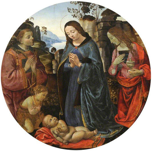 The Virgin Adoring the Child, with Saints Lawrence and Mary Magdalen and the Infant Saint John, vintage artwork by Raffaellino del Garbo, A3 (16x12") Poster Print