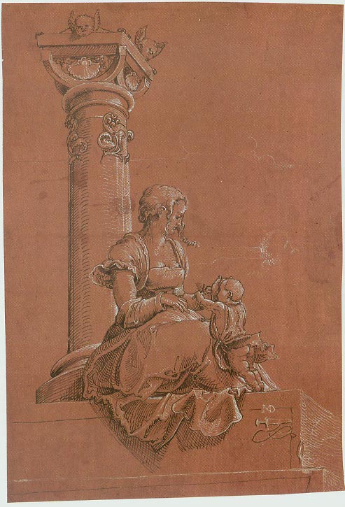 The Virgin and Child Before a Column, vintage artwork by Hans Holbein the Elder, A3 (16x12") Poster Print