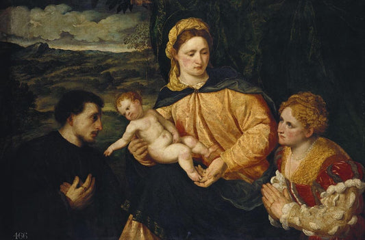 The Virgin and Child with Donors, vintage artwork by Paris Bordone, A3 (16x12") Poster Print