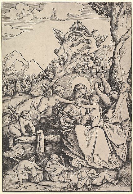 The Virgin and Child with Eight Angels in a Landscape 1511-Han, vintage art, A3 (16x12") Poster Print
