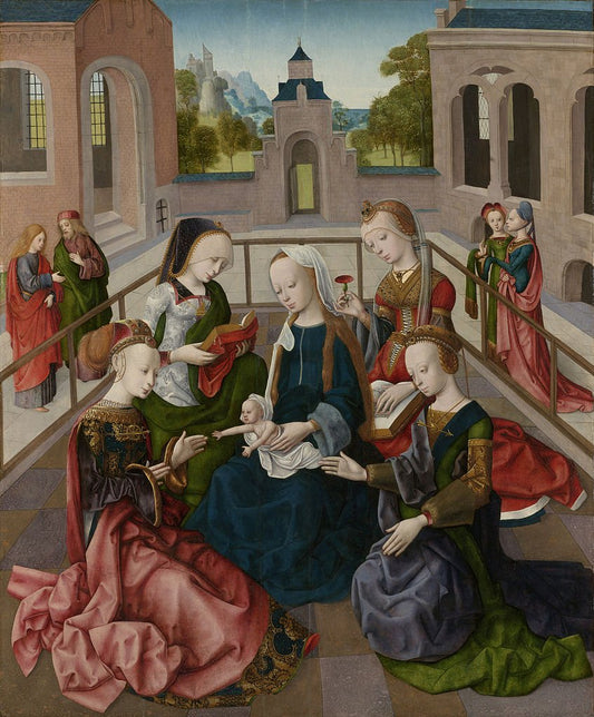 The Virgin and Child with Four Holy Virgins, vintage artwork by Master of the Virgo inter Virgines, A3 (16x12") Poster Print