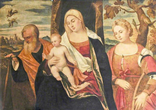 The Virgin and Child with Saint Joseph and Saint Catherine of Alexandria, vintage artwork by Giovanni Cariani, A3 (16x12") Poster Print