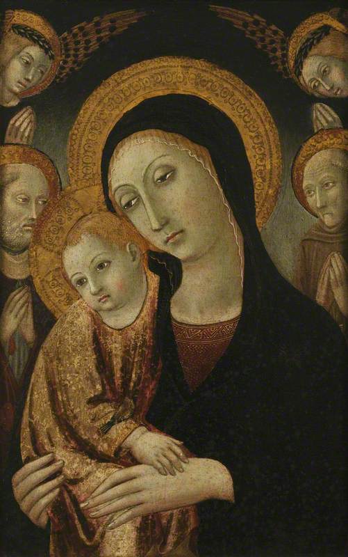 The Virgin and Child with Saints Bernardin and Jerome, vintage artwork by Sano di Pietro, A3 (16x12") Poster Print