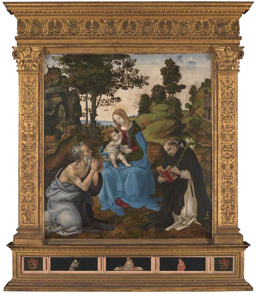 The Virgin and Child with Saints Gerome and Dominic, vintage artwork by Filippino Lippi, A3 (16x12") Poster Print