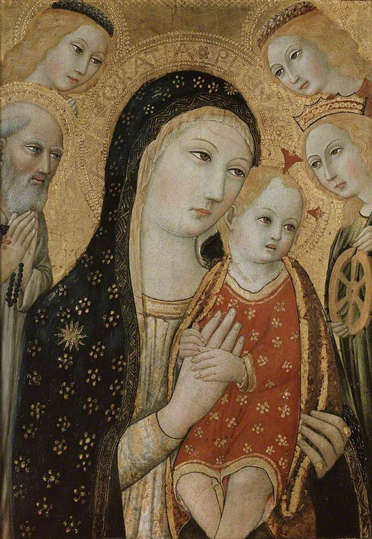 The Virgin and Child with Saints Jerome and Catherine of Alexandria and Angels, vintage artwork by Sano di Pietro, A3 (16x12") Poster Print
