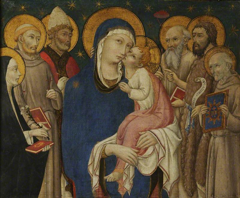 The Virgin and Child with Six Saints, vintage artwork by Sano di Pietro, A3 (16x12") Poster Print