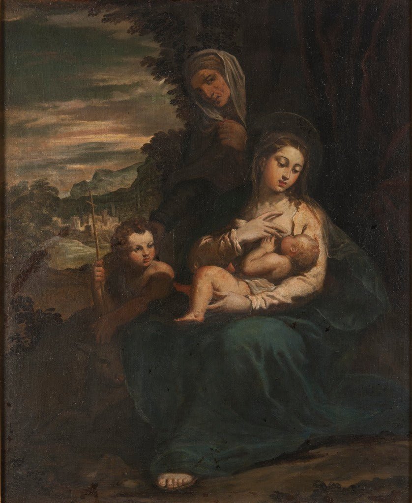 The Virgin and Child with St Elizabeth and the Infant St John, vintage artwork by Ippolito Scarsella, A3 (16x12") Poster Print
