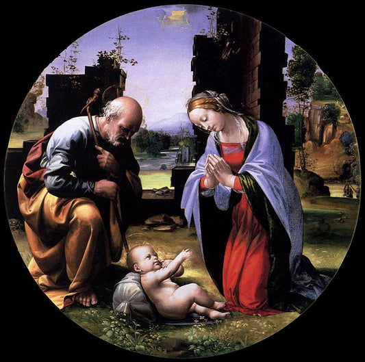 The Virgin and Saint Joseph Adoring the Christ Child - Tondo, vintage artwork by Fra Bartolomeo, A3 (16x12") Poster Print