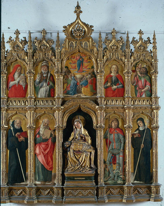 The Virgin and the Dead Christ with the Ascension and Saints, vintage artwork by Bartolomeo Vivarini, A3 (16x12") Poster Print