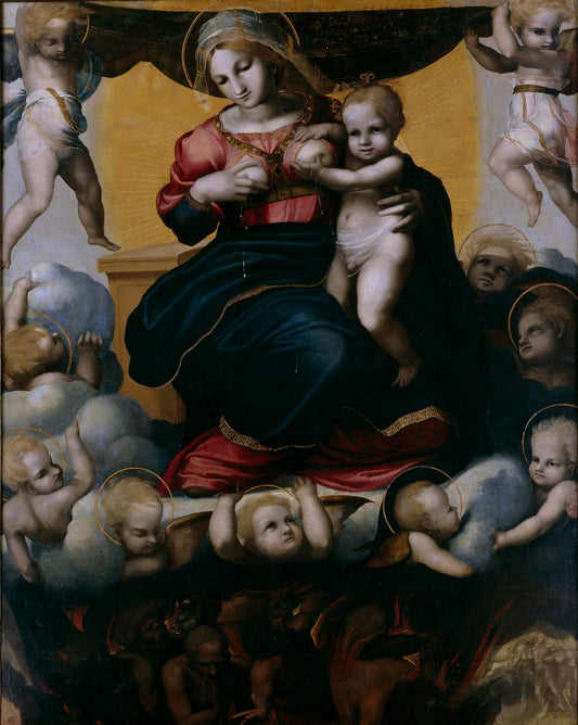 The Virgin and the Souls of Purgatory, vintage artwork by Pedro Machuca, A3 (16x12") Poster Print