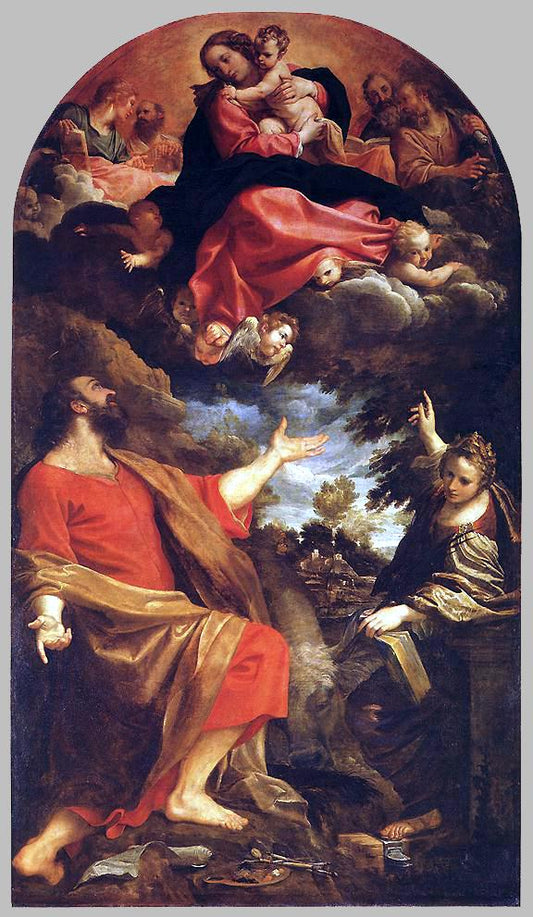 The Virgin Appears Before Saint Luke and Saint Catherine, vintage artwork by Annibale Carracci, A3 (16x12") Poster Print