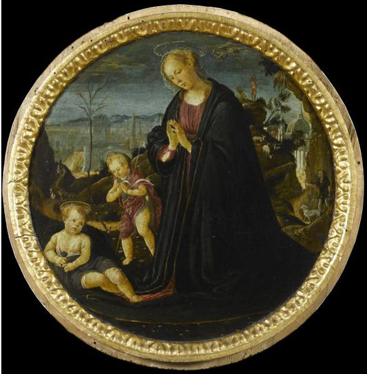 The Virgin, Child and Saint John the Baptist, vintage artwork by Jacopo del Sellaio, A3 (16x12") Poster Print