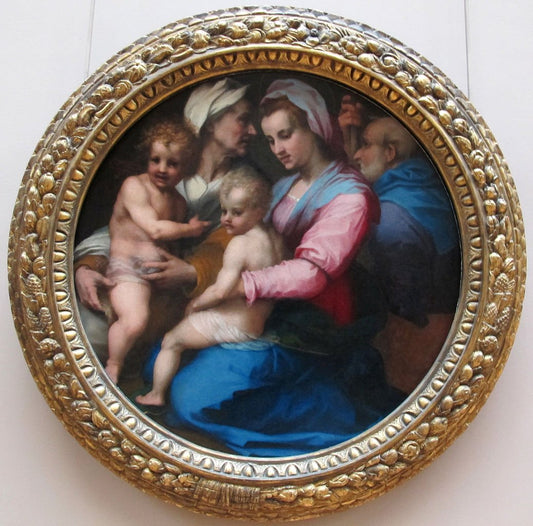 The Virgin, Infant Jesus, Saint Elizabeth and John the Baptist, vintage artwork by Andrea del Sarto, A3 (16x12") Poster Print