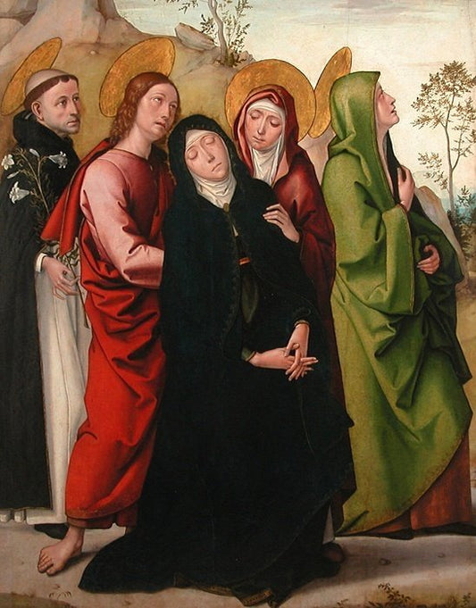 The Virgin, Saint John the Evangelist, Two Female Saints and Saint Dominic de Guzman, vintage artwork by Juan de Borgona, A3 (16x12") Poster Print