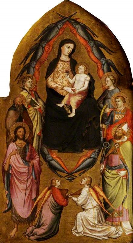 The Virgin with the Child, in a Mandorla of Winged Cherubs' Heads, Saints and Musical Angels, vintage artwork by Workshop of Mariotto di Nardo, A3 (16x12") Poster Print
