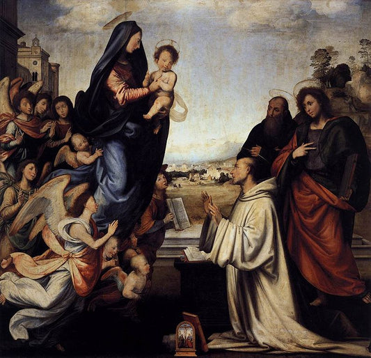 The Vision of St Bernard with the Saints Benedict and John the Baptist, vintage artwork by Fra Bartolomeo, A3 (16x12") Poster Print